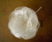 Single Large Soft Ivory Chiffon and Lace Flower Bridal Hair Pin Handmade Wedding ready to ship