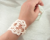 Bridal lace bracelet delicate wedding jewelry retro vintage inspired cuff handmade lace fashion - cream