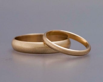 Gold Wedding Ring Set, His and Hers  - Classic 2mm and 4mm Wide Half Round Bands in 14k Yellow Gold