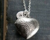 Vintage Sterling Silver Locket Necklace, Customizable Hand Stamped Initial Charm - Forever Heart