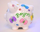 Personalized Piggy Bank Polka Dot Butterflies
