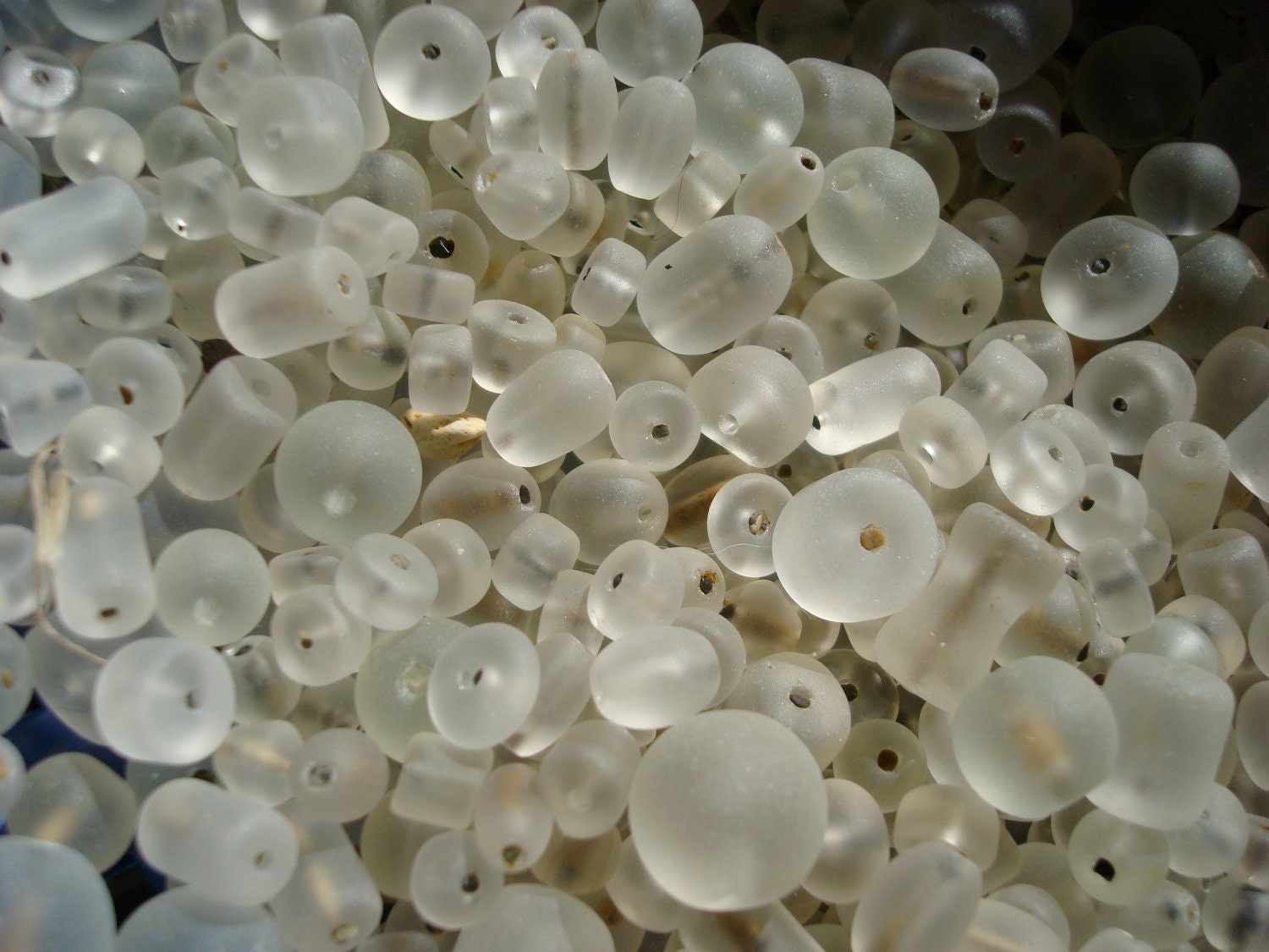 100 sea glass bead white clear frosted crystal 2-10 mm glass beach beads collection