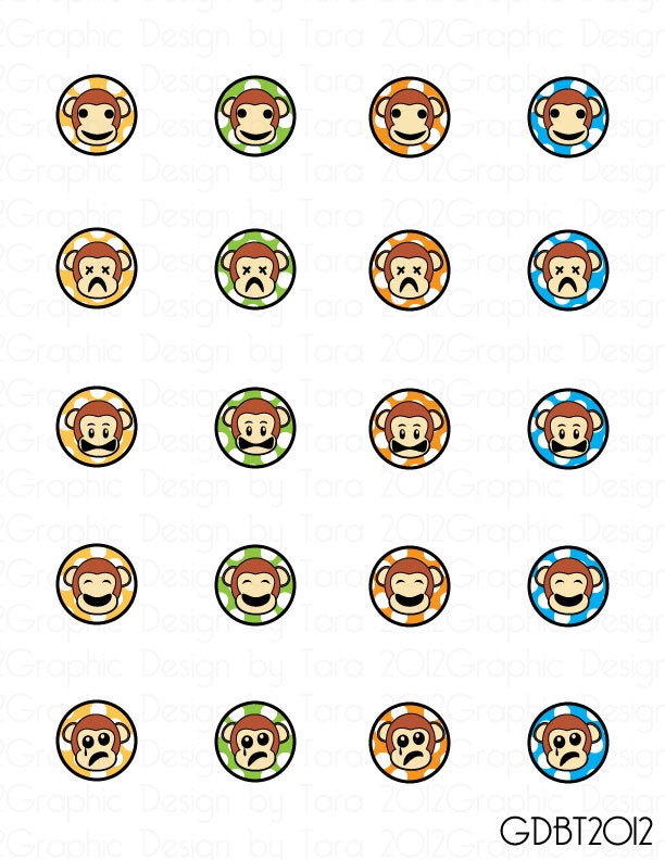 Funny Boy Monkeys Digital Image Sheet for 1 Inch Bottlecaps Personal and Commercial Use