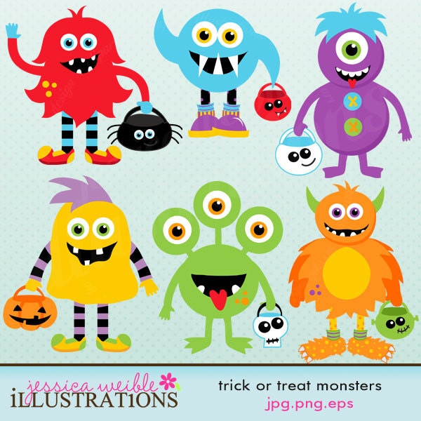 Trick or Treat Monsters Cute Digital Clipart for Card Design, Scrapbooking, and Web Design Il_170x135
