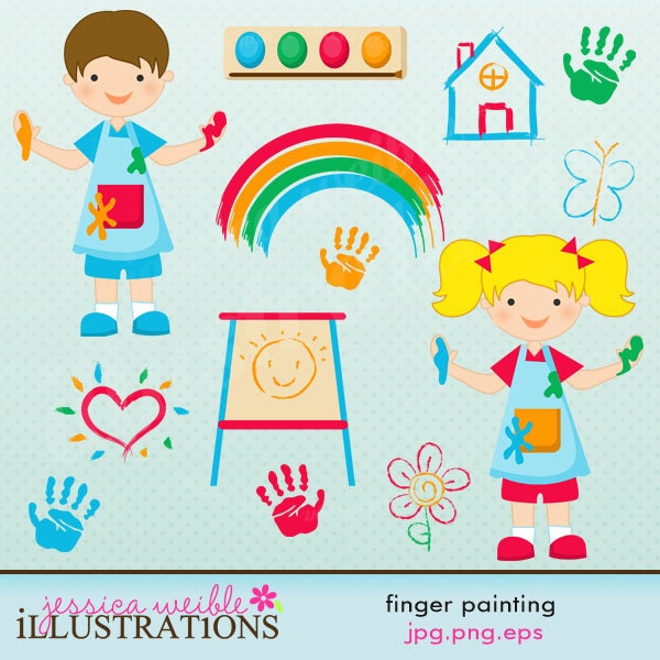 Finger Painting Cute Digital Clipart for Card Design, Scrapbooking, and Web Design Il_570xn