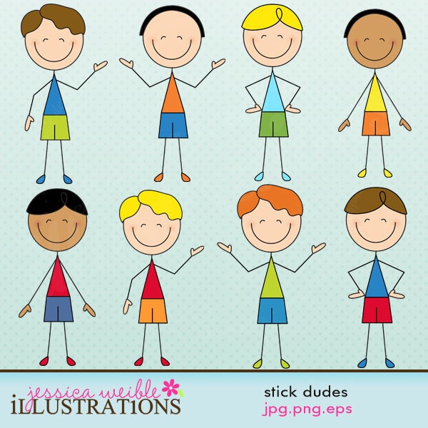 Stick Dudes Cute Digital Clipart for Card Design, Scrapbooking, and Web Design Il_570xn