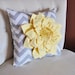Decorative Pillow- Light Yellow Dahlia on Gray and White Zigzag Pillow -Chevron Pillow- 18 x 18