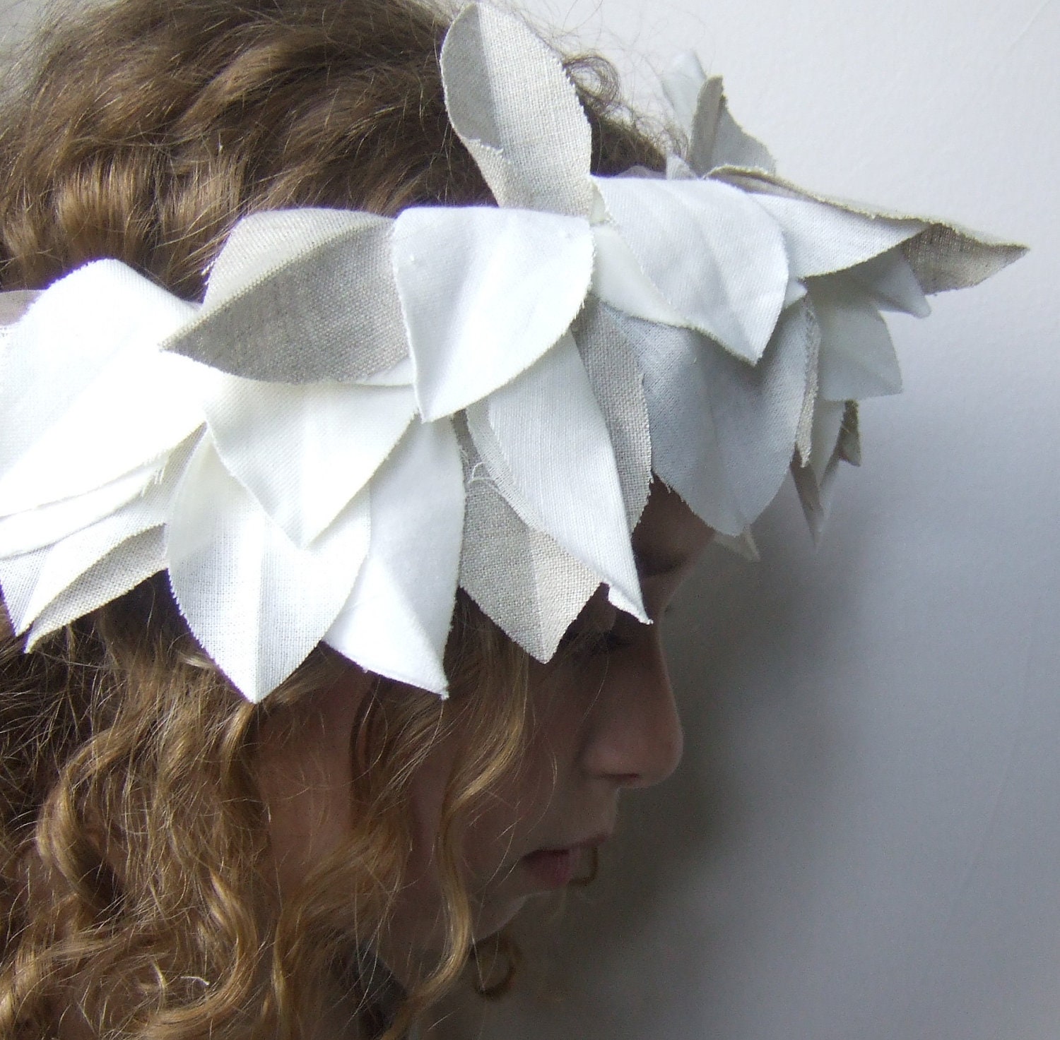 winter whites woodland costume headdress // linen and velveteen
