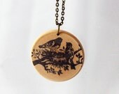 Love birds on a branch hand stamped pendant necklace