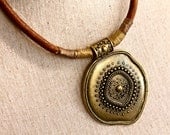 Ancient Style Brass Pendant Leather Necklace Cool Tribal Statement Amy Fine Design