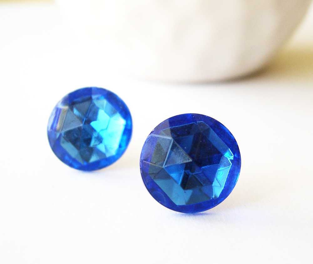 Blue Earrings - Bridal Jewelry, Bridesmaids Jewelry, Vintage Glass, Cab, Post, Stud, Nickel Free, Sapphire Colored, Titanium, Sparkle