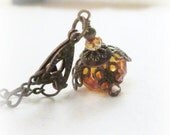 Victorian Vintage Style Jewelry Necklace Swarovski Necklace Summer Sunset Crystal Flower Necklace Burnt Orange Romantic