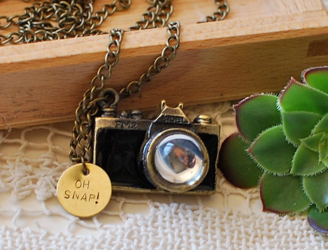Oh Snap Camera Necklace with Hand Stamped Charm