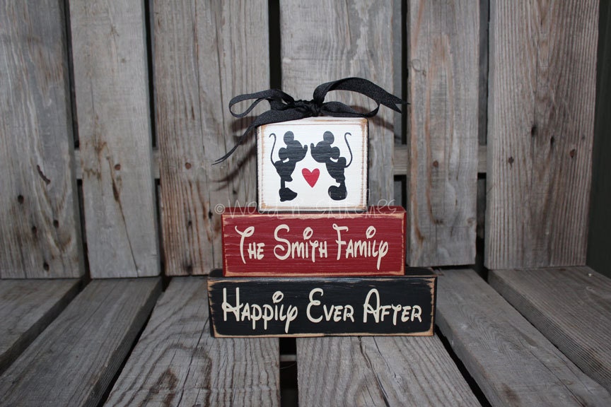 Mickey Minnie Mouse Wedding Family Personalized Established Name Monogram Block Set sign wood block set christmas anniverysary birthday gift