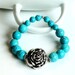 Mothers Day Jewelry - Blue Turquoise Elastic Silver Flower Bracelet/ Blue Stretchy Gemstone Bracelet