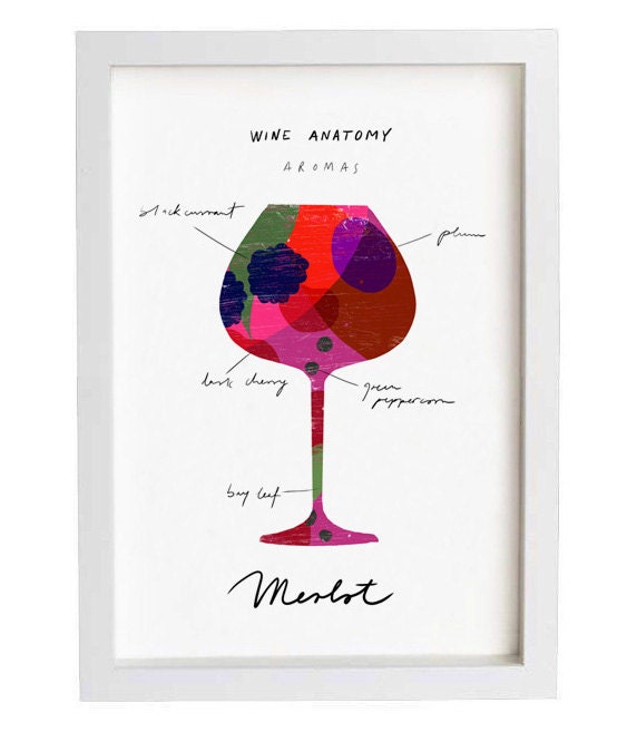 Red Wine Art - Wine Anatomy print - Merlot Chart Illustration - 11"x15 - archival fine art giclée print