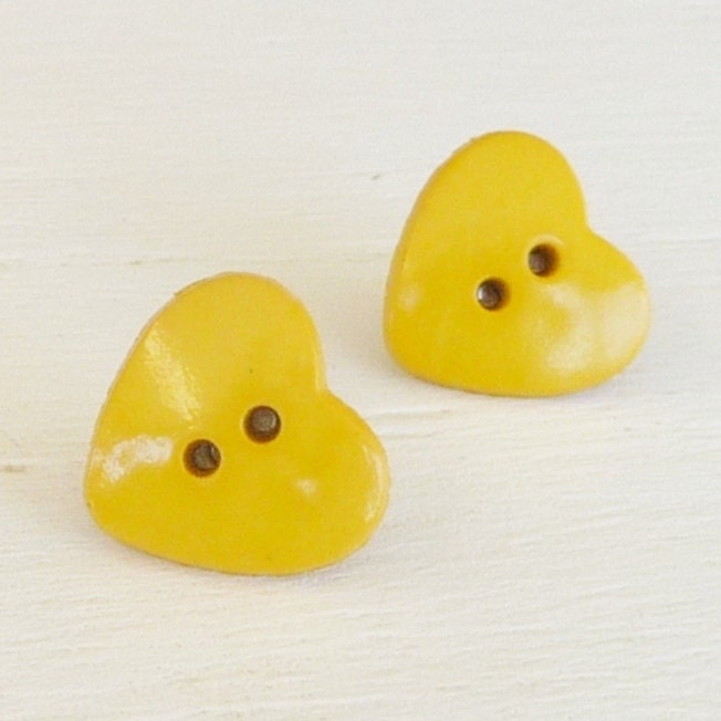 Yellow Heart Studs on Titanium Posts for Sensitive Ears, Nickel Free Earrings for Girls, Hypoallergenic Kids Earrings - Cute as a Button