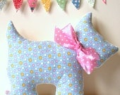 Plush Scottie Dog in a Pink Polka Dot Bow Nursery Decor Stuffed Pillow