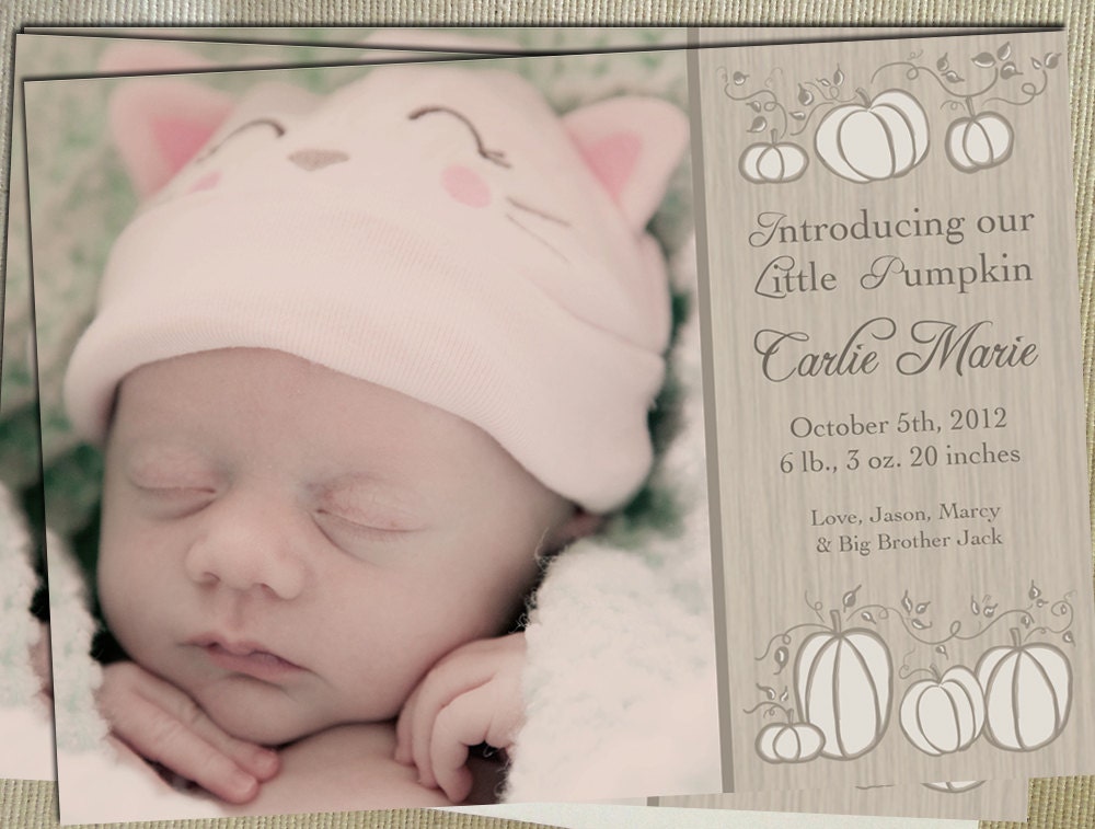 Printable Birth Announcement - Little Pumpkin - White