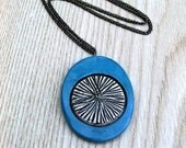 Turquoise Ceramic Necklace with Black and White Texture