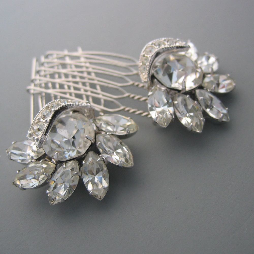 Floral Rhinestone Accent Hair Combs