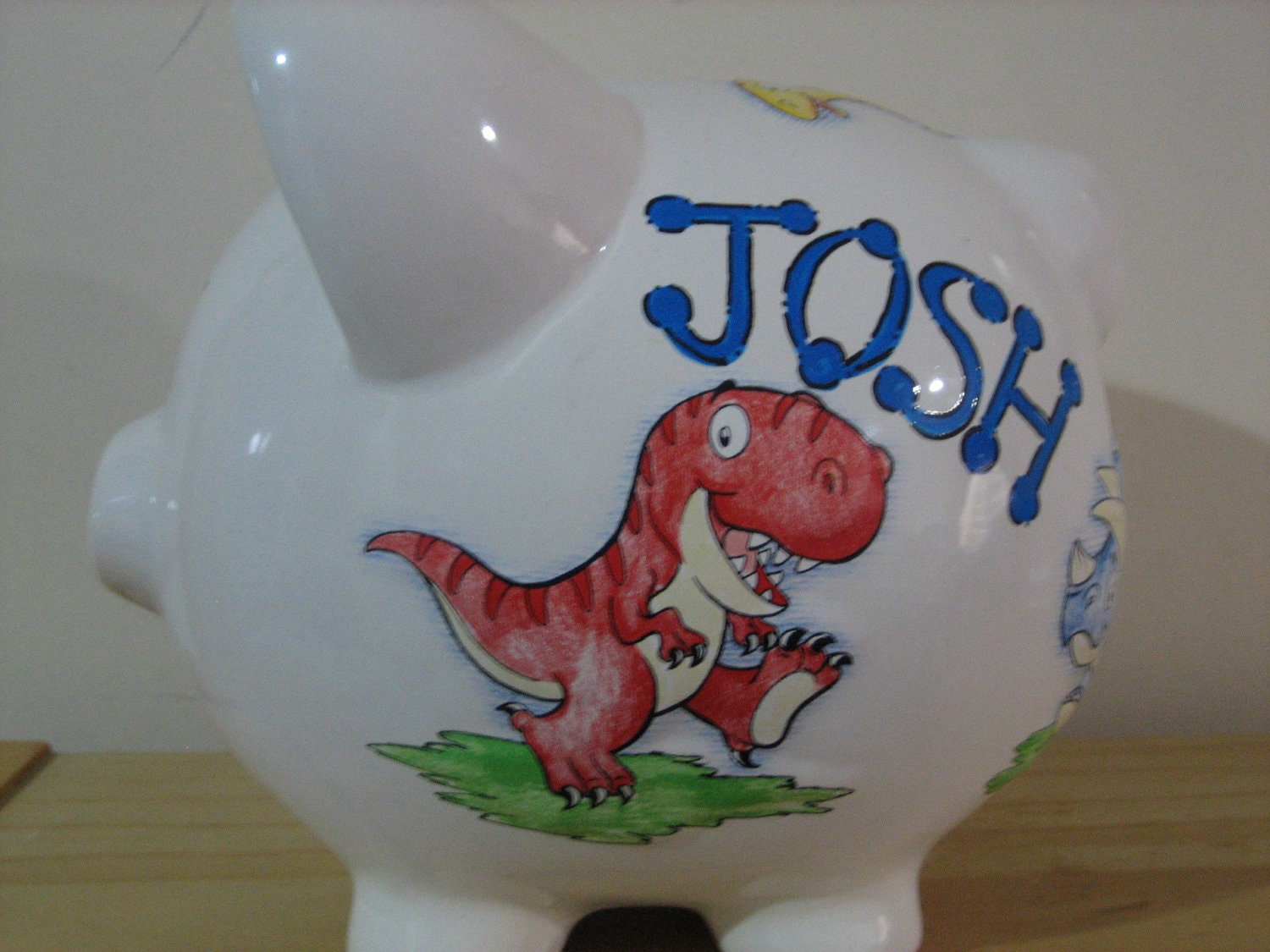 Personalized Large Dinosaur Piggy Bank--Newborns , Boys , Ring Bearer, Baby Shower Gift Centerpiece