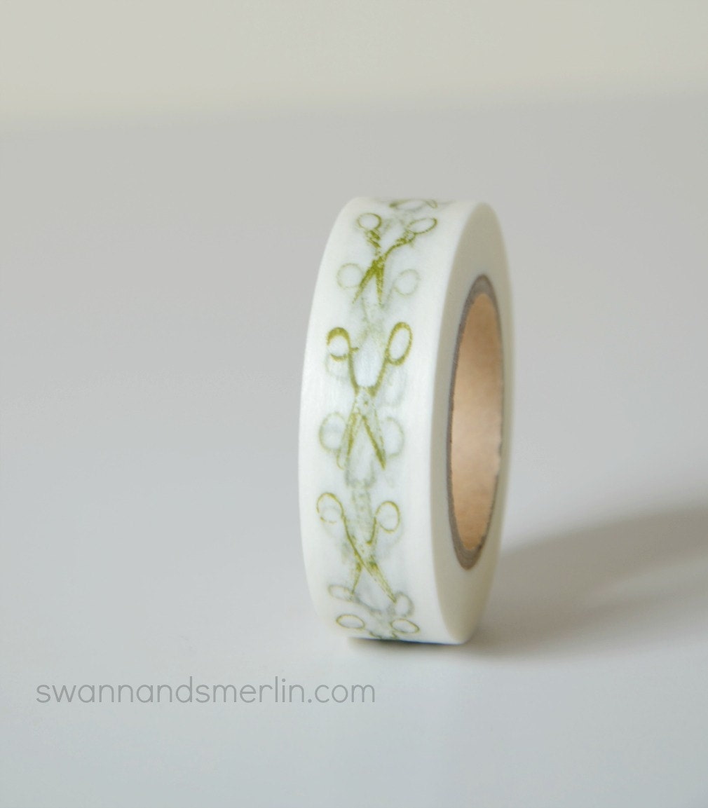 1 roll Paper Tape - White with olive scissor print