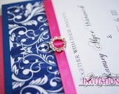Ramsey - Cobalt Blue and Pink  Elegant Invitation with Crystal Buckle