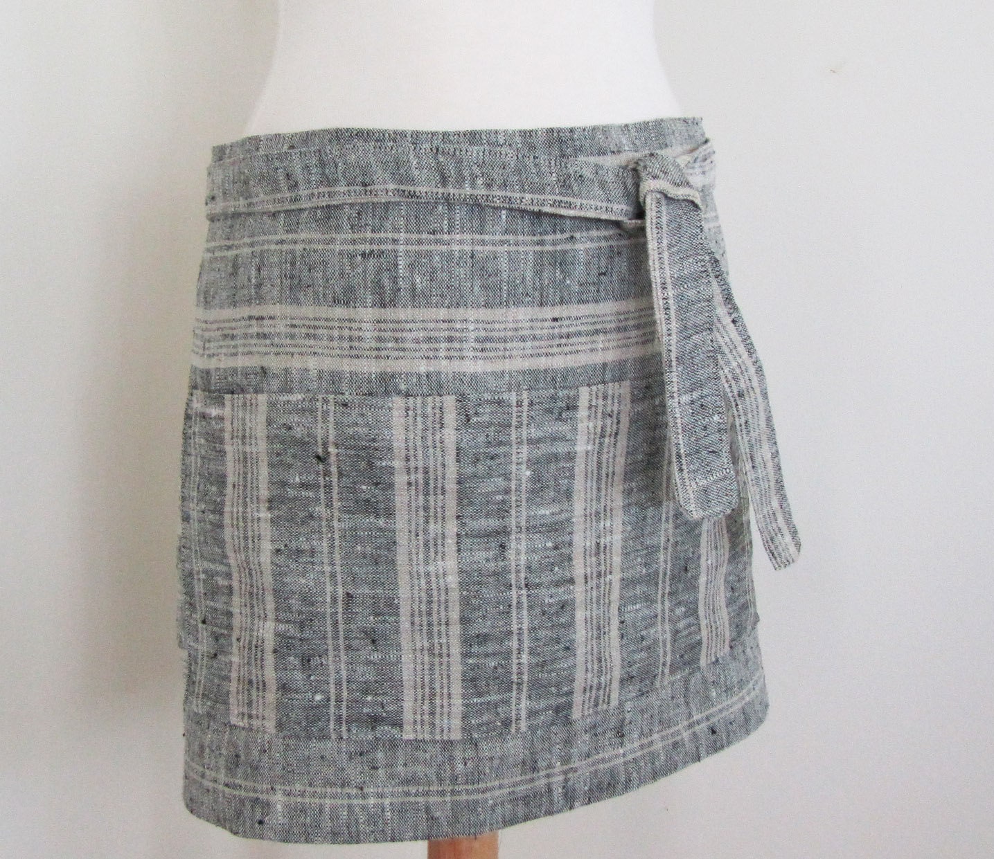 Cook Apron in Lithuanian Linen-Black and White Stripes-Perfect for Caterers