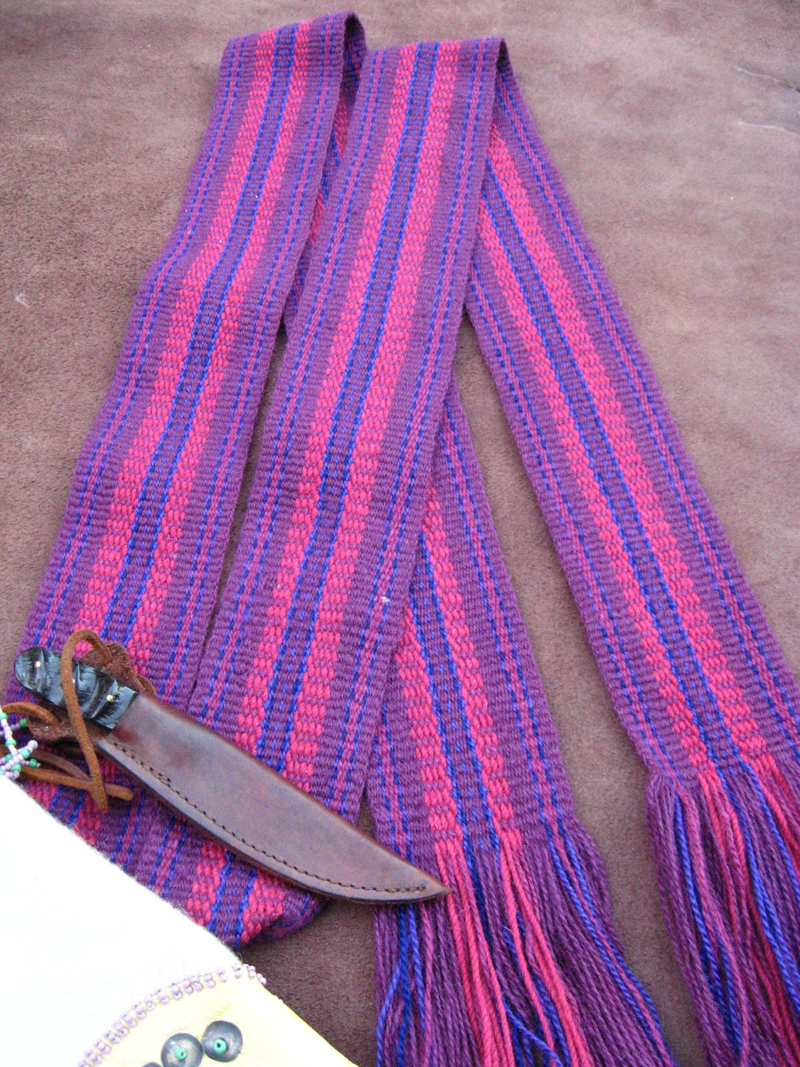 Woven Wool Sash in Bright Purple and Pink