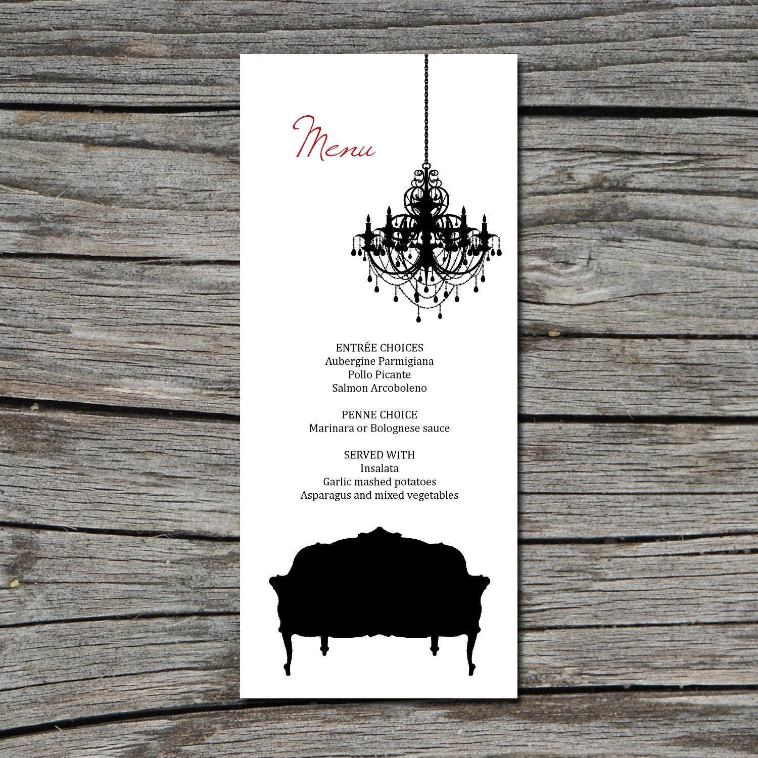 Wedding Menu, DIY, Old Hollywood Glam, Printable, Digital File by ticklemeink on Etsy