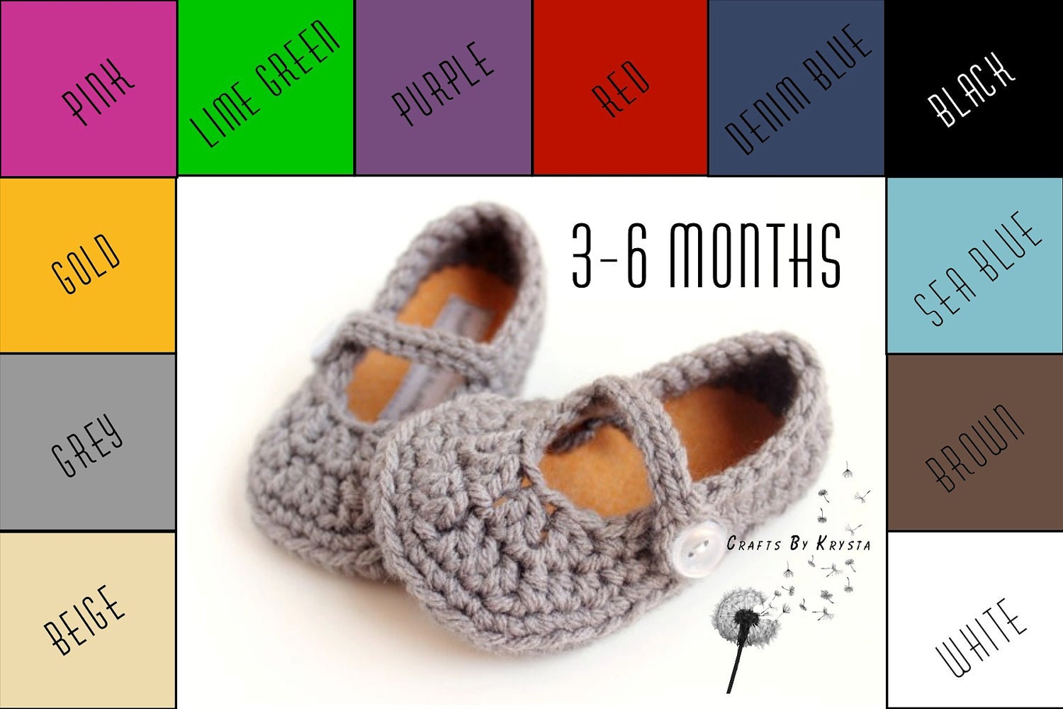 Made To Order - FAUX LEATHER SOLES, Custom Crochet Mary Janes for Baby - Size 3-6 Months - 12 Color Options