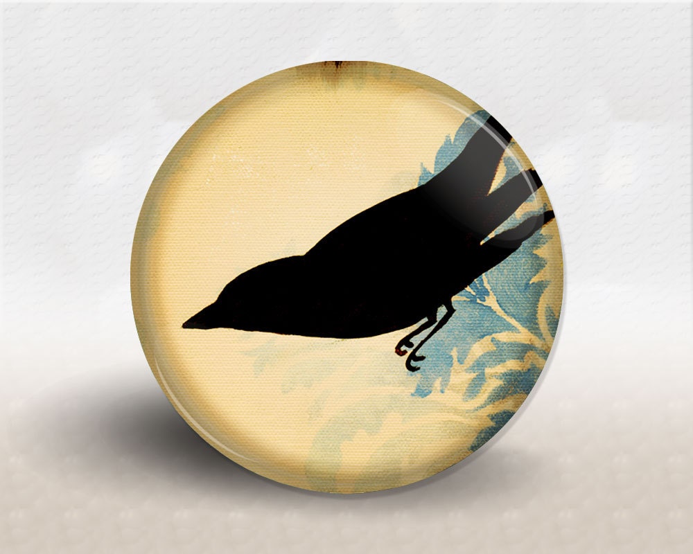 Bird Pocket Mirror, Damask Bridal Favor, Blue and Cream