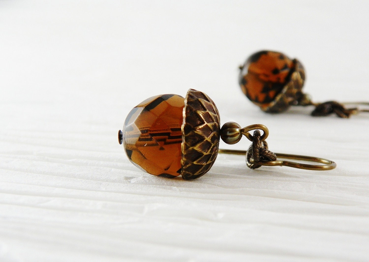 Acorn Earrings Bronze Glass Antique Brass - JanMarieArts