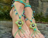 PISTACHIO BAREFOOT sandals green SANDALS crochet beaded beach Wedding Bohemian gypsy shoes photo shoot props Foot accessories