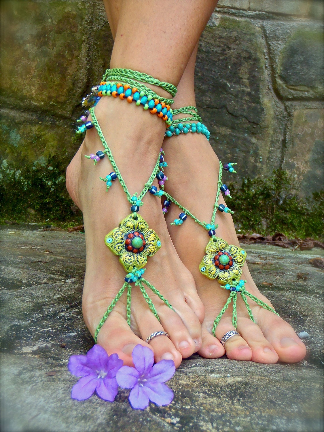 PISTACHIO BAREFOOT sandals green SANDALS crochet beaded beach Wedding Bohemian gypsy shoes photo shoot props Foot accessories