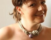 SALE Lavender Touch, Linen Ceramic Necklace