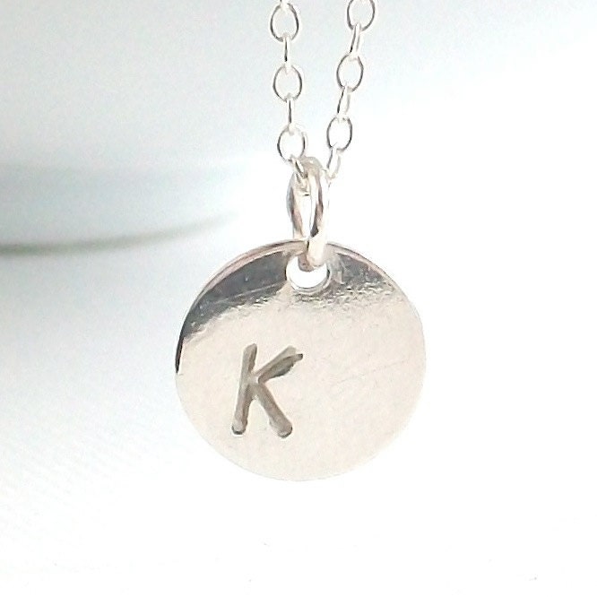 Side Stamped Initial Disc Charm . sterling silver . custom hand stamped . handmade jewelry by MoshPoshDesigns
