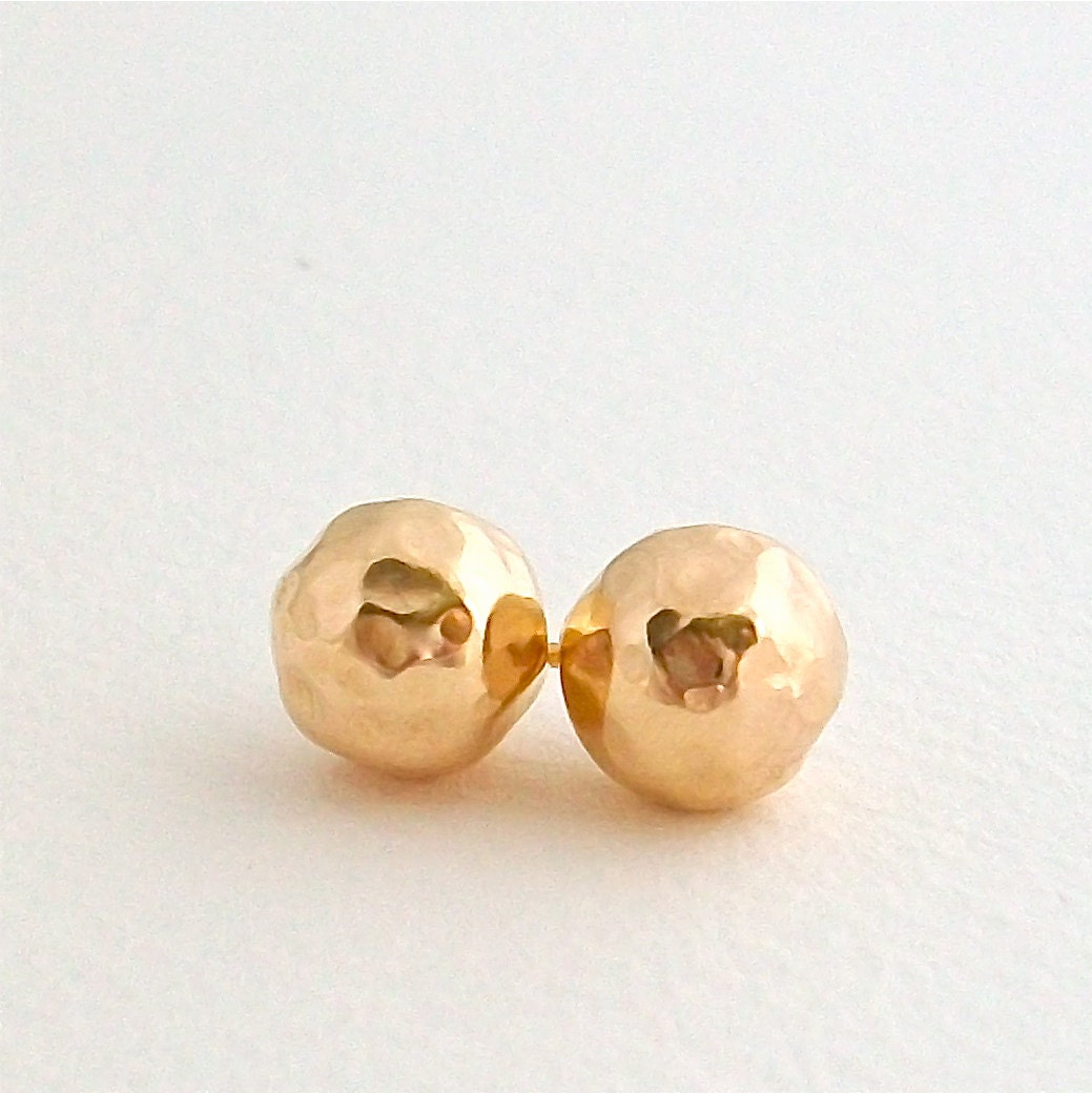 Large Hammered Ball Studs -- gold filled ball earrings 8mm . handmade jewelry by MoshPoshDesigns