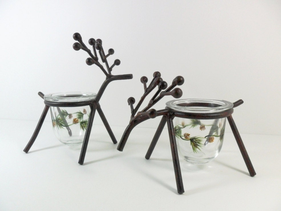 Deer Candle Holders Hand Painted Set of 2