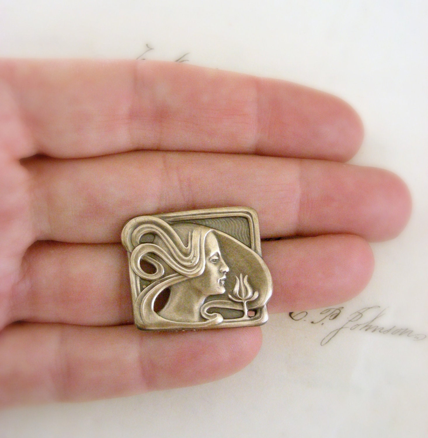 Art Nouveau Brooch Pin - Vintage Brass -  by Chloes Vintage Jewelry - Handmade - Under 20