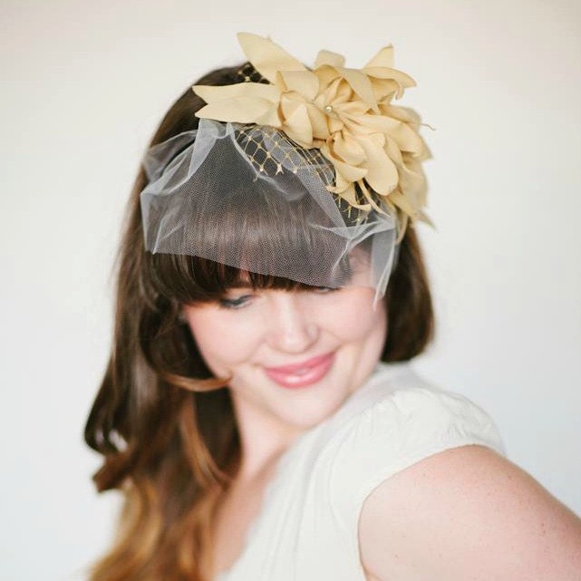 Gold Double Flower Headband with small veil