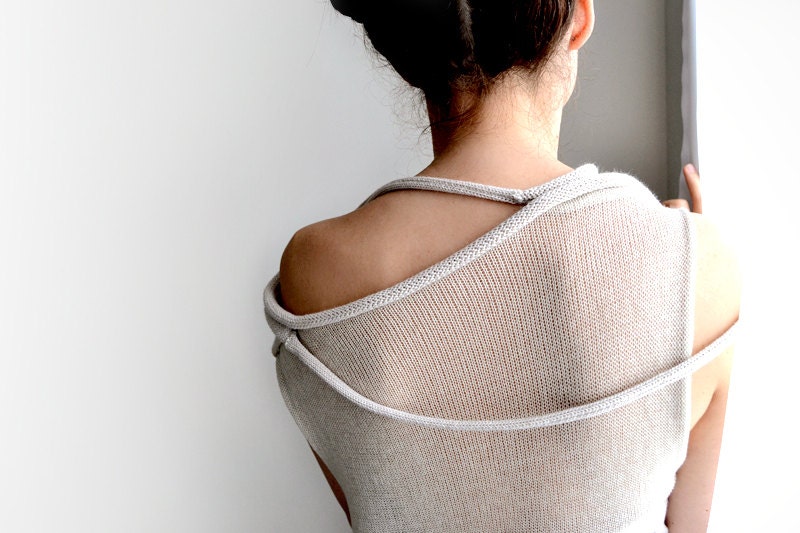 Women top , Light beige transparent okapi sweater top,Summer fashion, Paris fashion, France, minimalist,assymetric