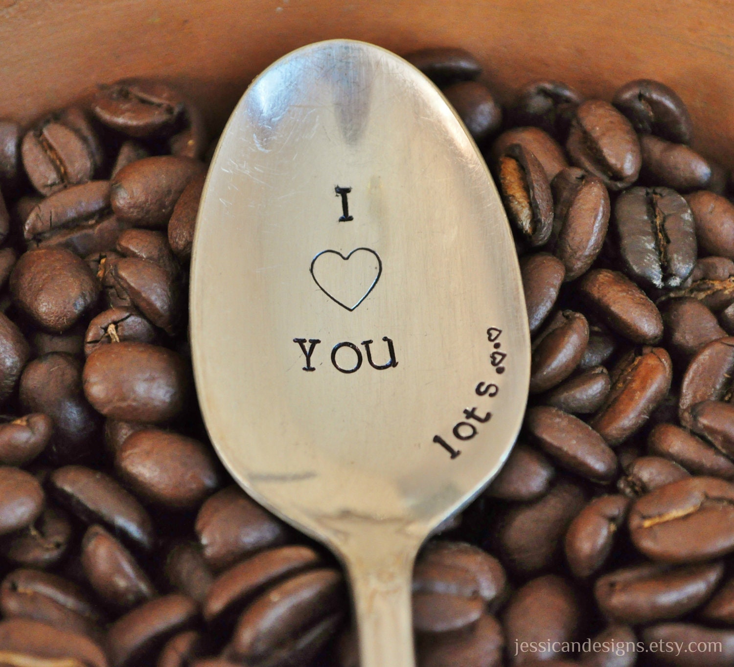 I LOVE YOU...lots (TM) - Hand Stamped Vintage Coffee Spoon for Coffee Lovers
