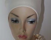 Ivory Off White Cream Chemo Hat Cancer Cap Soft Jersey Knit Alopecia Sleep Women Men Free Ship in USA Kufi Style