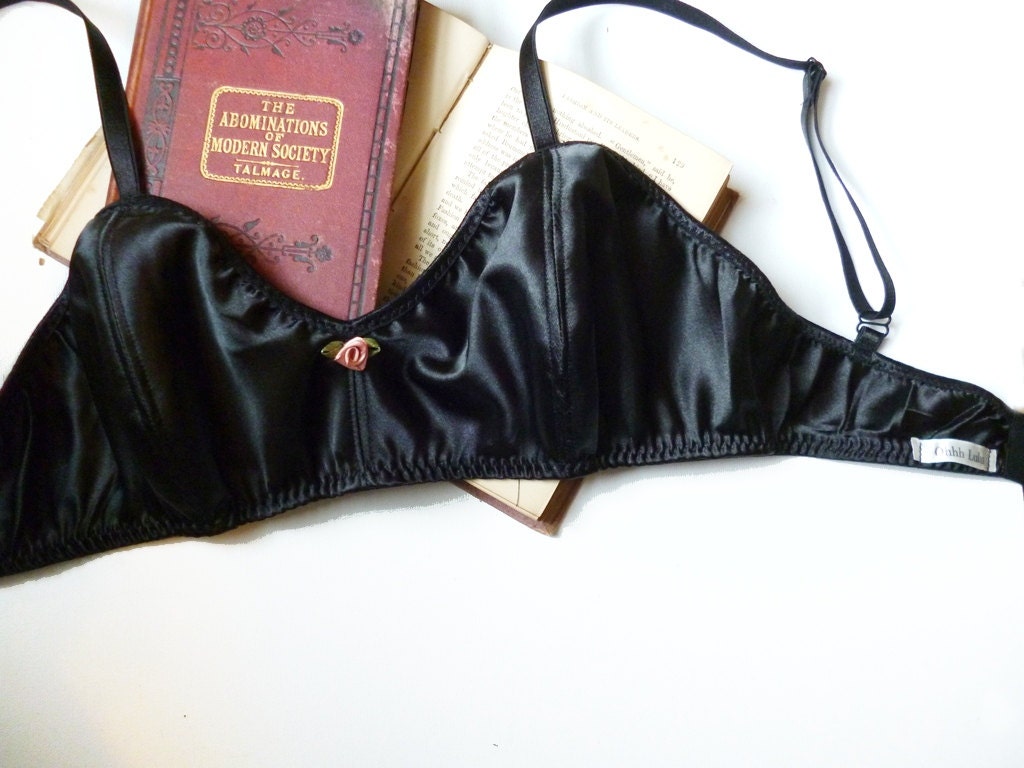 Satin Soft Bra in Raven Black  Hand Made to Order
