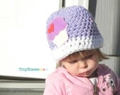 Chunky Purple Crochet Hat with Felt Cupcake Applique for Girls Toddler, Baby, Child, Preschooler, Infant