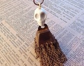 FREE SHIPPING turquoise stone skeleton cowbell chain tassel necklace  OOAK