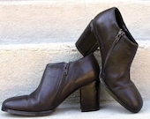 1990s Ankle Boots / 90s BLACK Chunky Heel Side Zip Booties / 7 7.5M