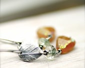 Leaves of Fall...Mystic Hessonite and Green Amethyst Earrings on Fine Silver